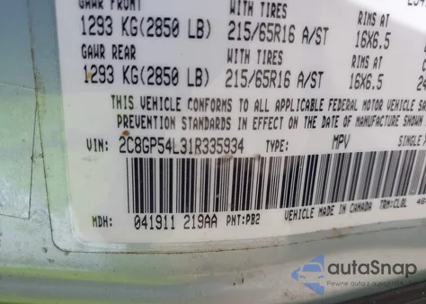 2001 Chrysler Town & Country Lxi z USA, uszkodzony, nr VIN 2C8GP54L31R335934